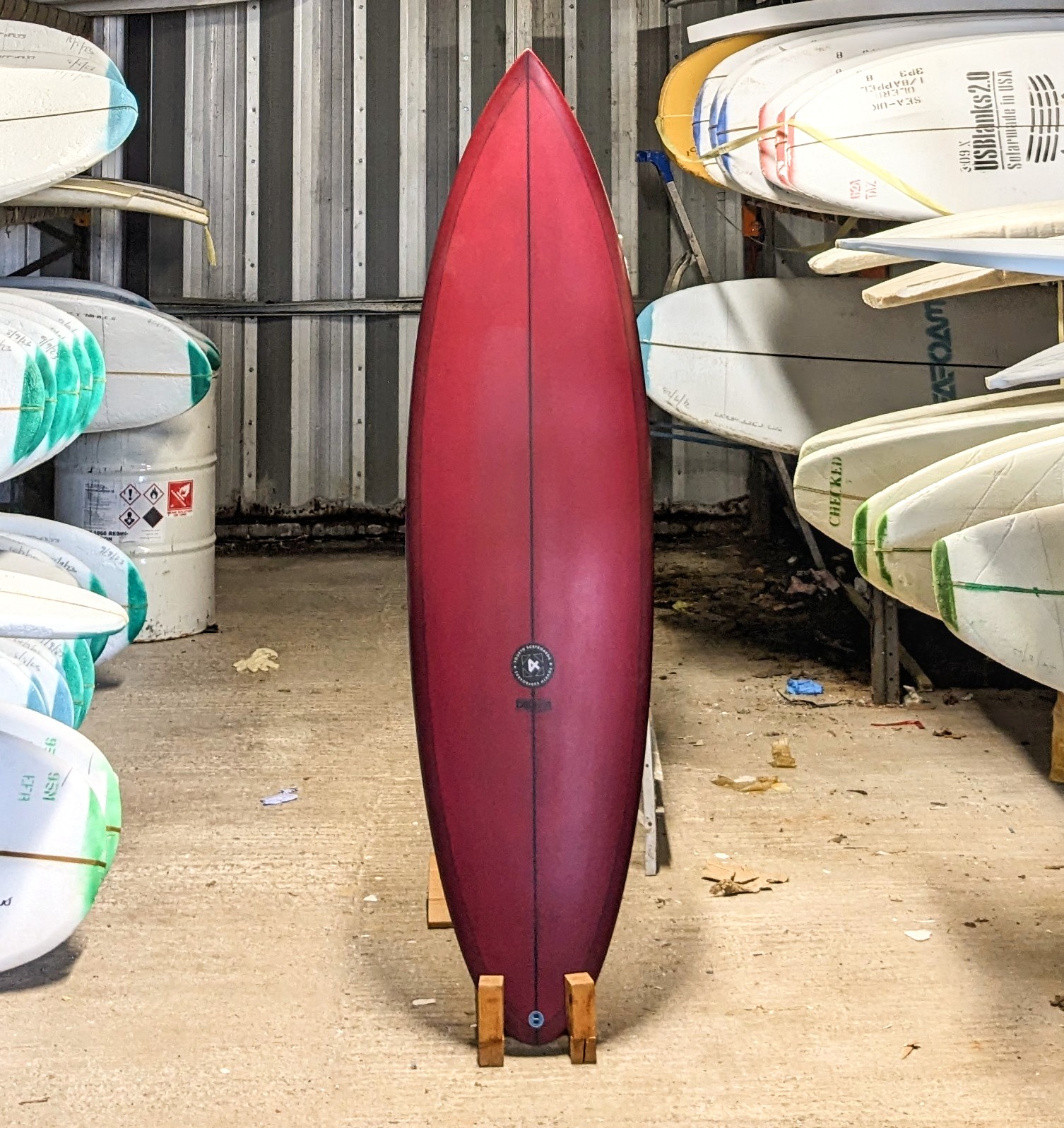 6'6 fourth doofer surfboard red tint - front